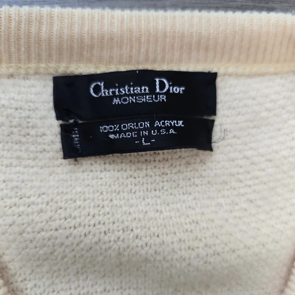 Christian Dior Vintage Knit Sweater Butter Yellow Soft Preppy Men's Size Large
